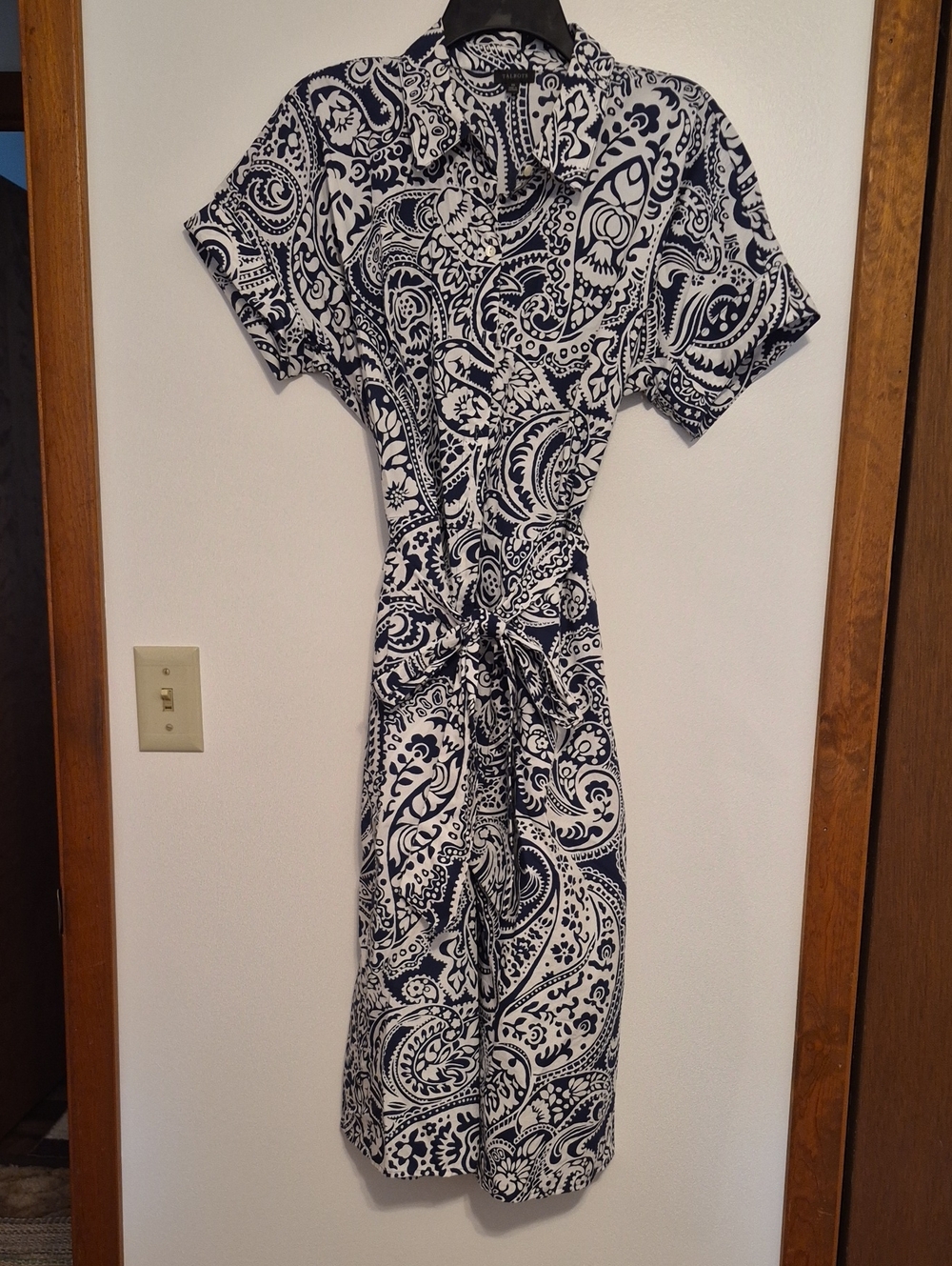 Talbots Navy and White Paisley Short Sleeve Dress SZ 10